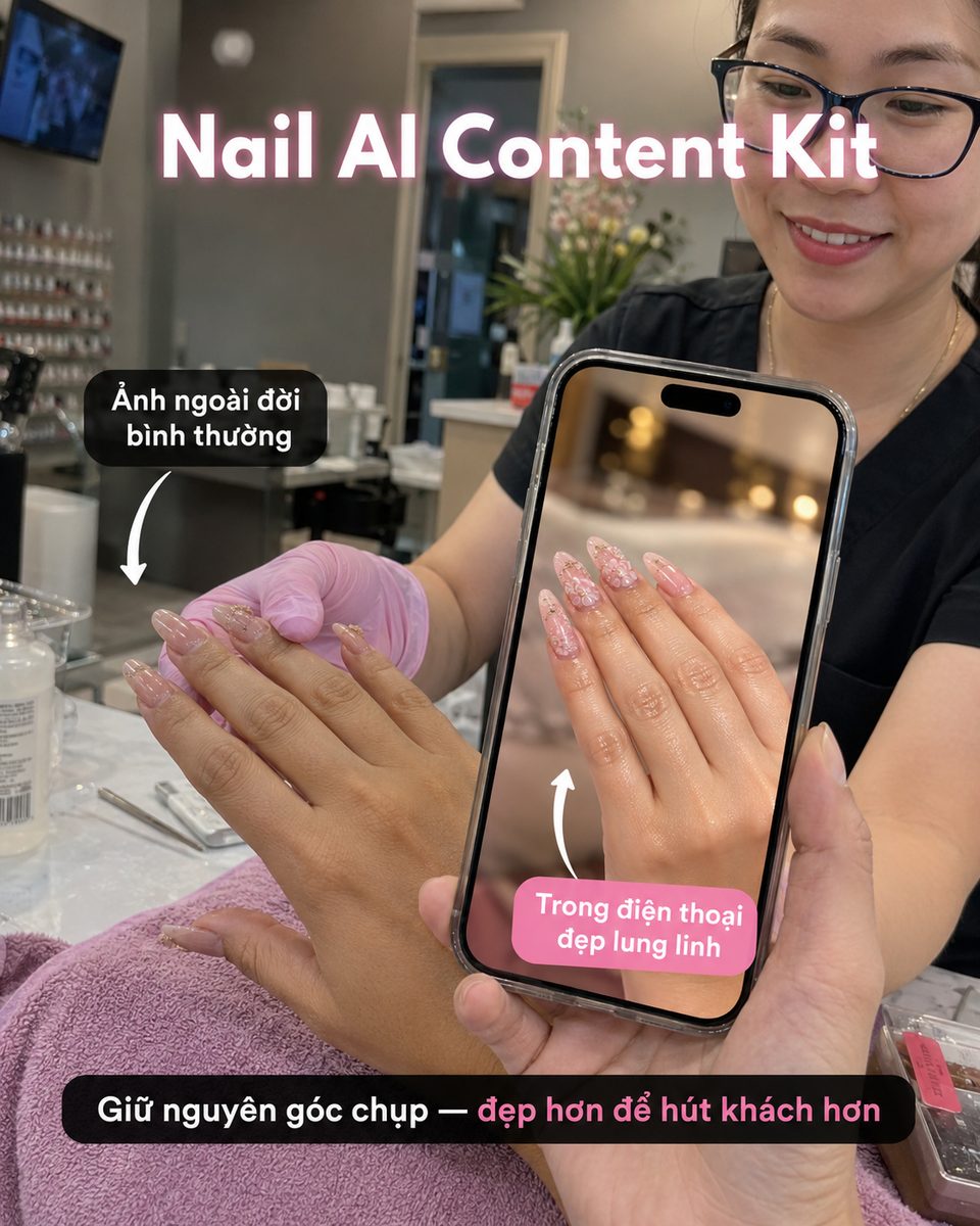Nail AI Content Kit — giữ nguyên góc chụp, đẹp hơn để hút khách hơn